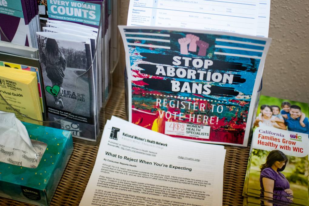 Literature sits on a table in the waiting room at the Women's Health Specialists clinic in Chico on Nov. 18, 2021.