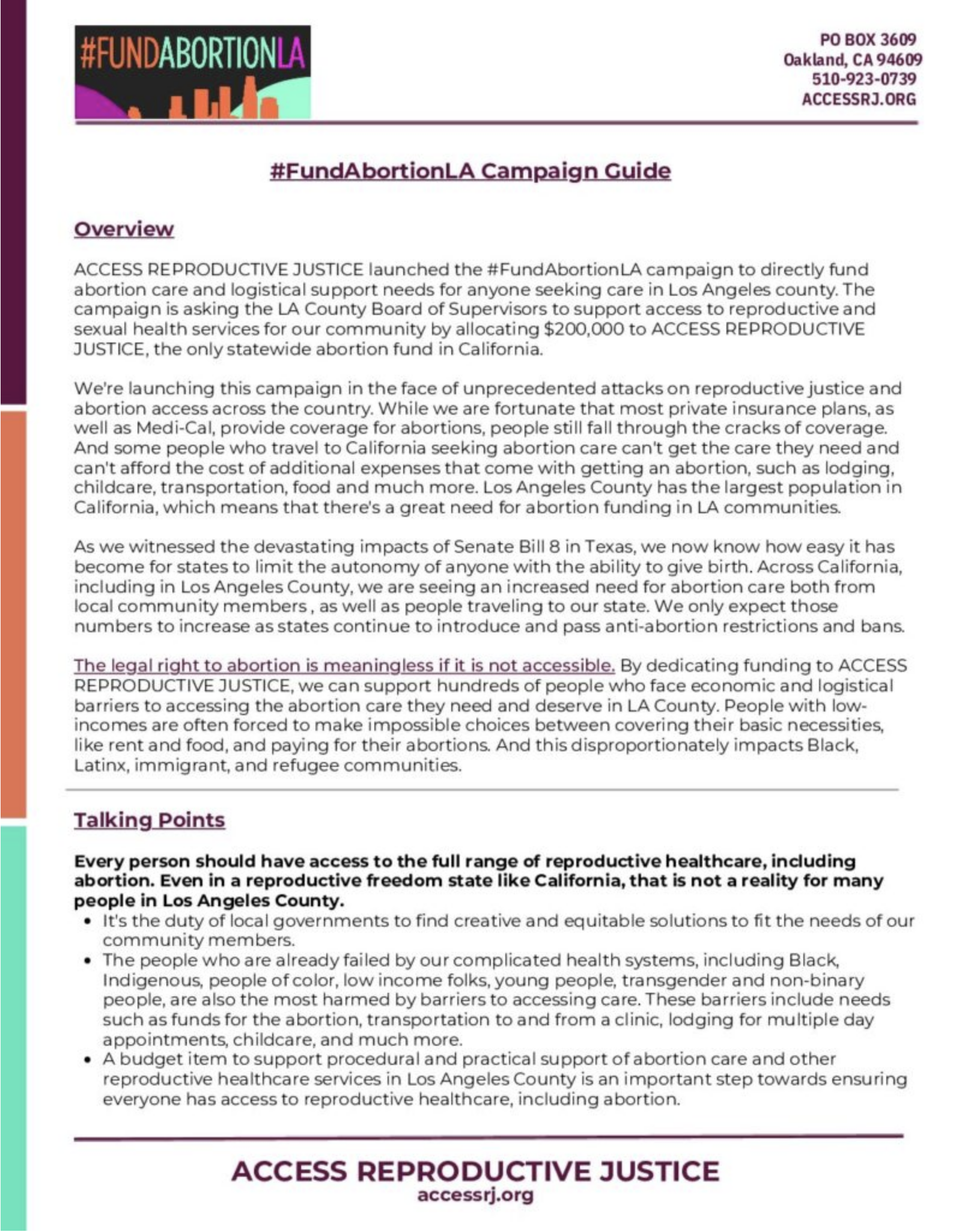 Screenshot of #FundAbortionLA Campaign Guide